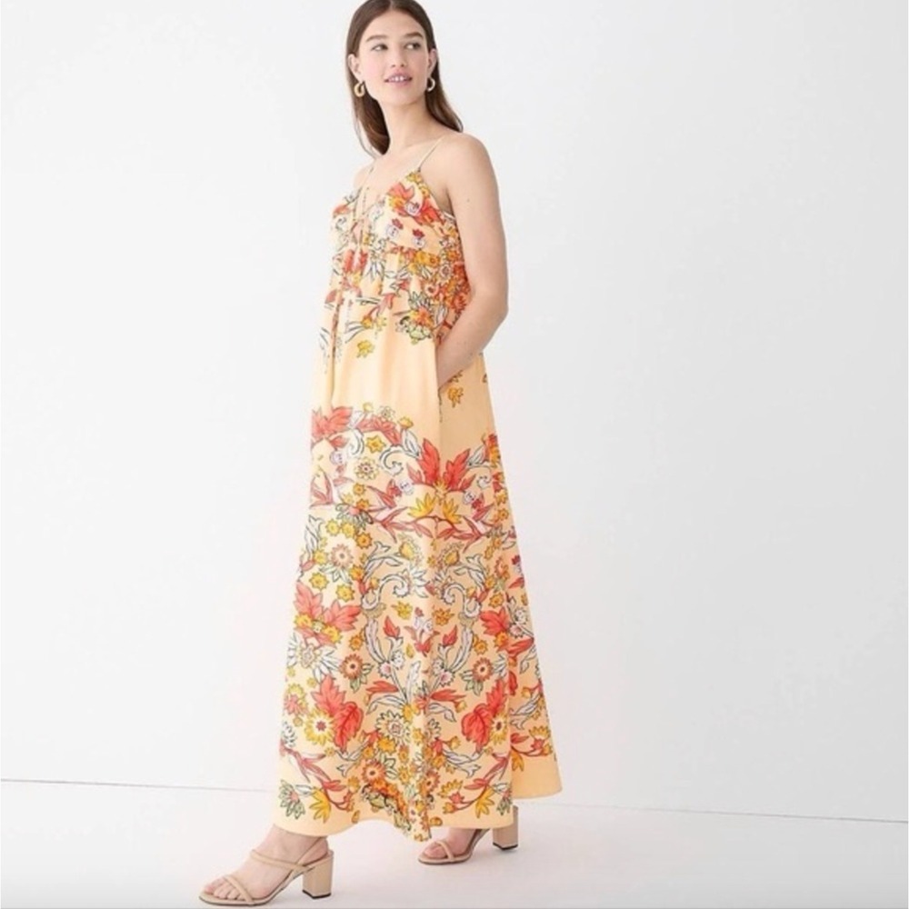 NWT JCrew Collection Keyhole Cotton Poplin Maxi Dress Placed Floral Apricot 16